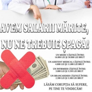 Provocare pentru managerul Dan Ponoran de la SJU Valcea:  ​Afișe pe care scrie „Avem salarii mărite, nu ne trebuie șpagă! Lăsăm corupția să sufere, pe tine te vindecăm!”